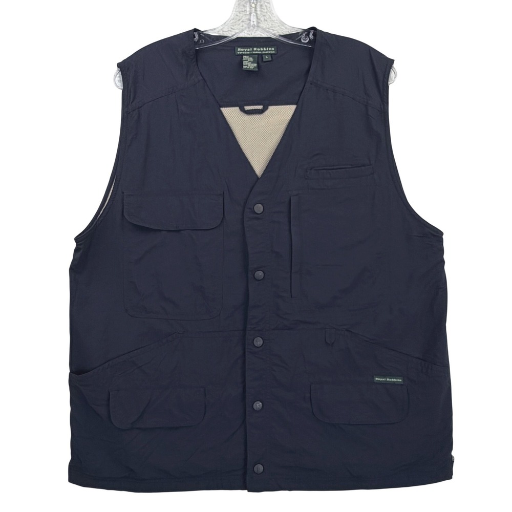 Royal Robbins Go Everywhere Vest Men Large Black Safari Photography Pockets VTG